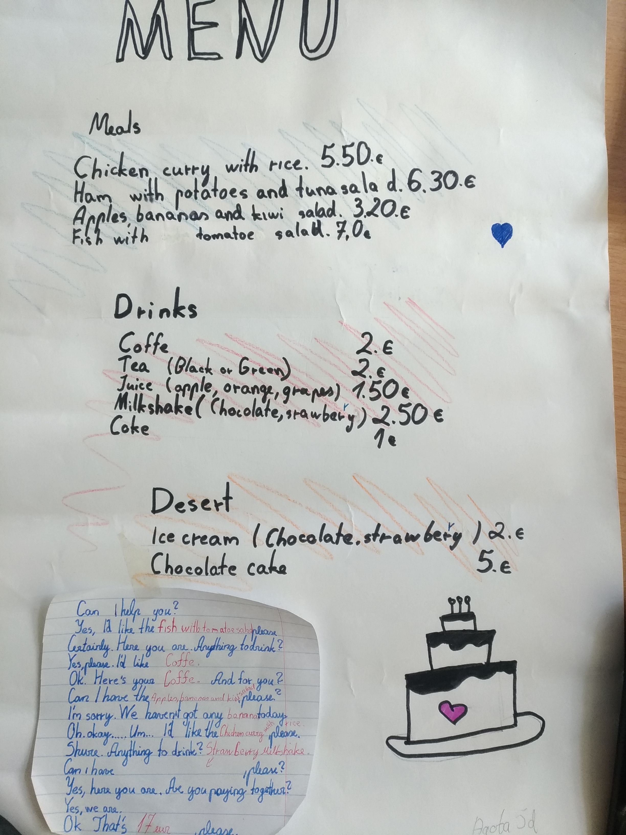 Project Ordering Food and Drinks in a Cafe MENU level A2 Vilnius Jonas Basanavičius pregymnasium 5th graders 2019 (1)