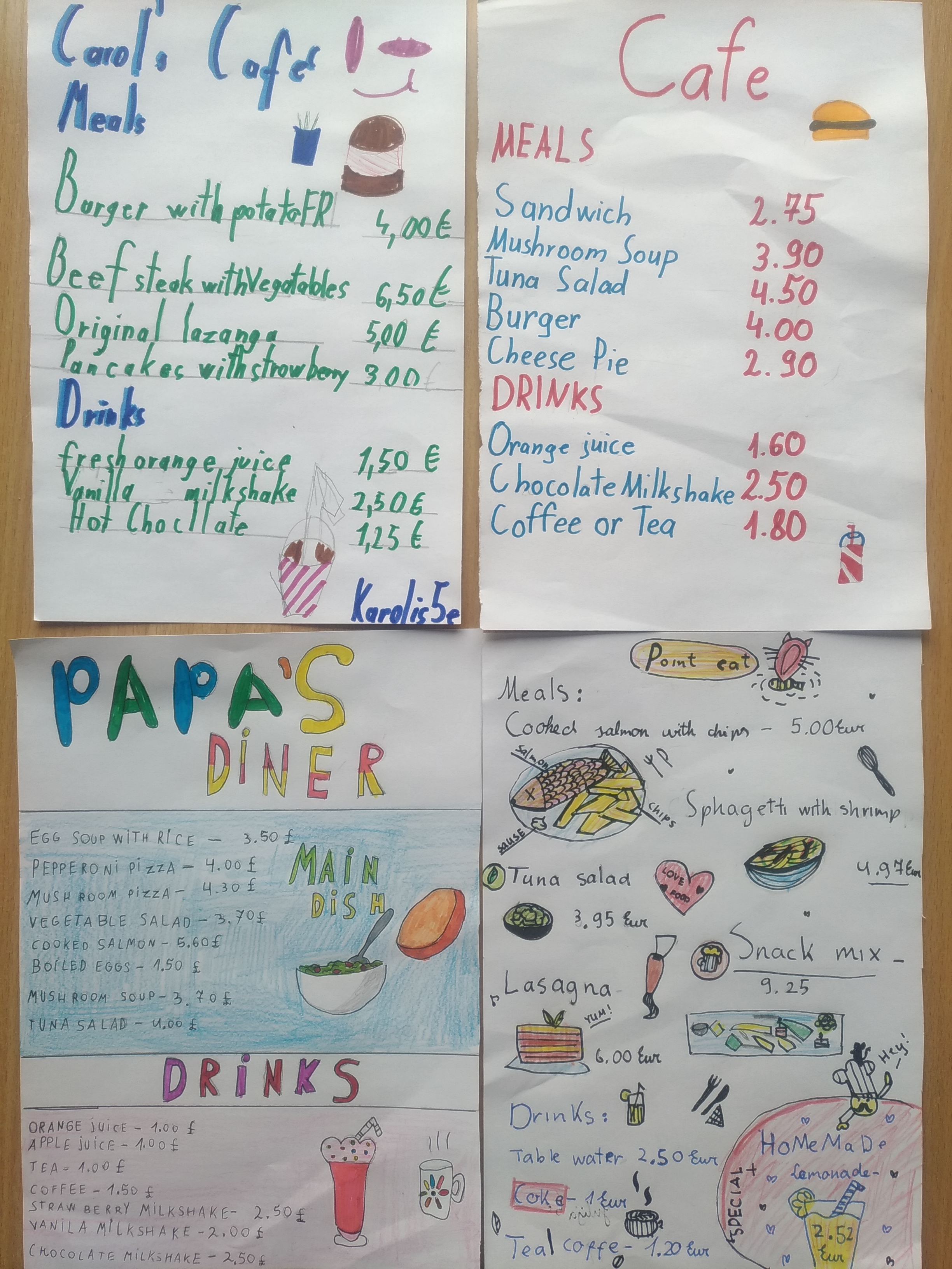 Project Ordering Food and Drinks in a Cafe MENU level A2 Vilnius Jonas Basanavičius pregymnasium 5th graders 2019 (26)