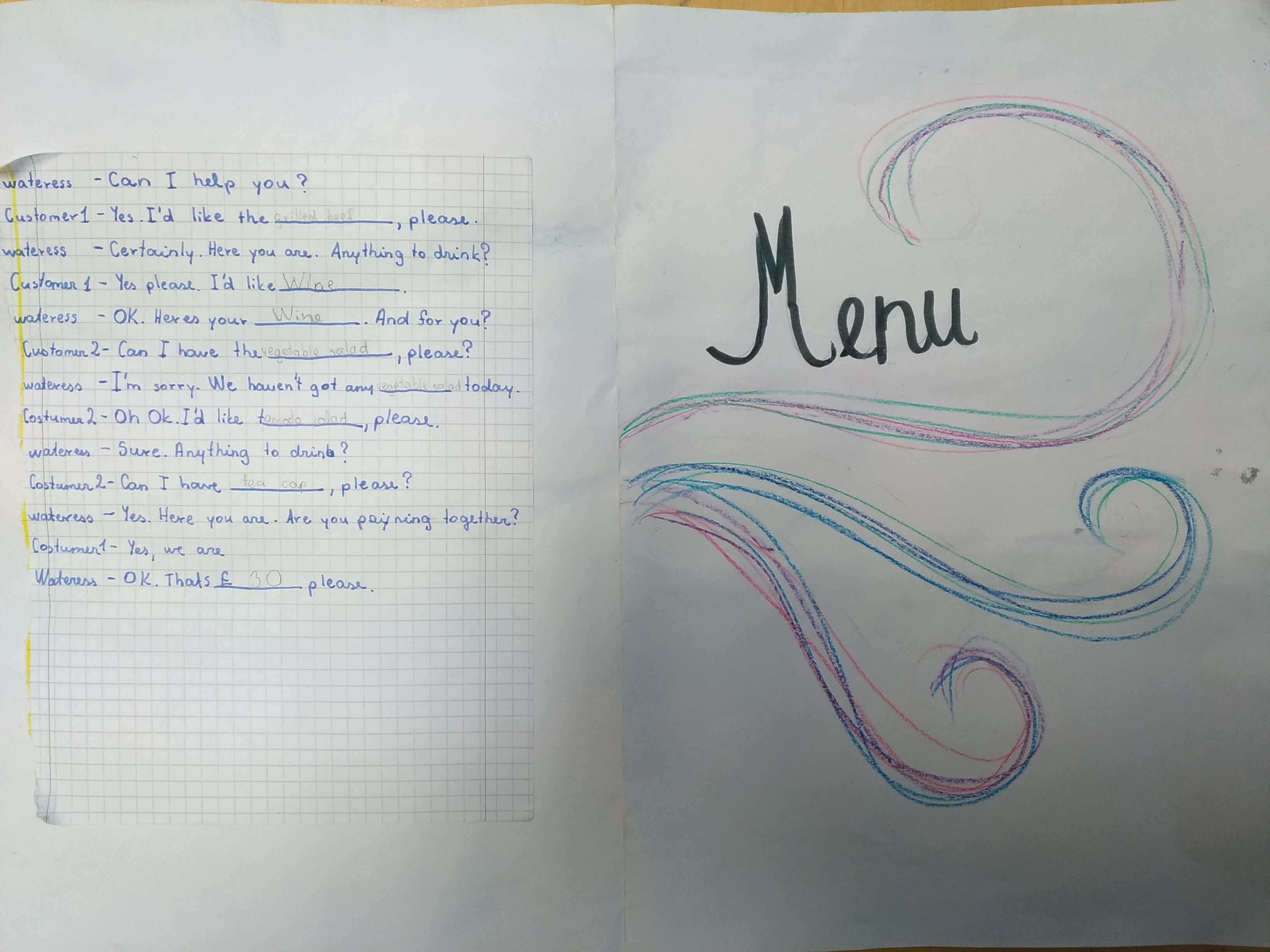 Project Ordering Food and Drinks in a Cafe MENU level A2 Vilnius Jonas Basanavičius pregymnasium 5th graders 2019 (6)