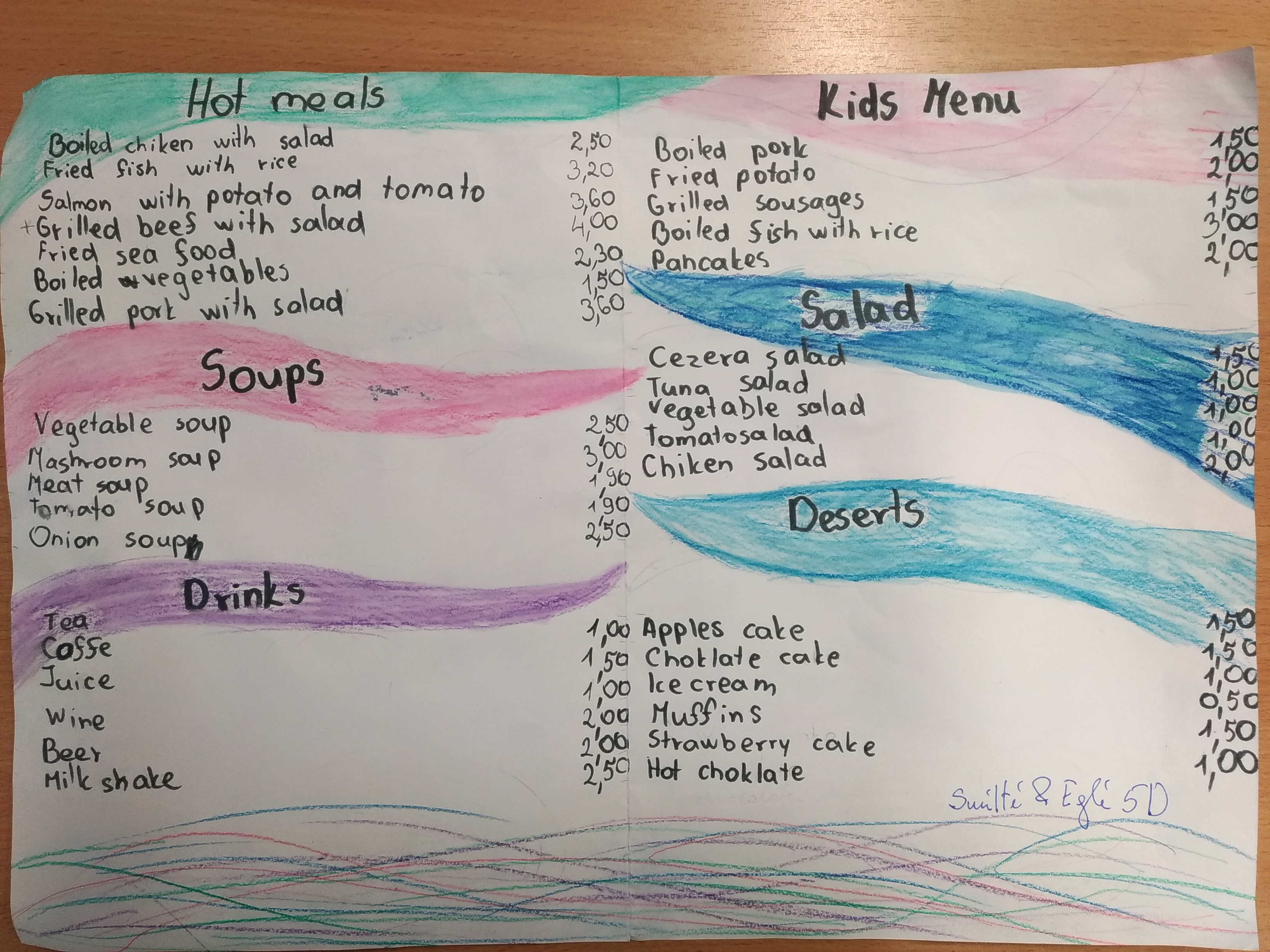 Project Ordering Food and Drinks in a Cafe MENU level A2 Vilnius Jonas Basanavičius pregymnasium 5th graders 2019 (7)